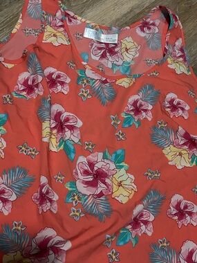 Time and Tru Coral Floral Sleeveless Top